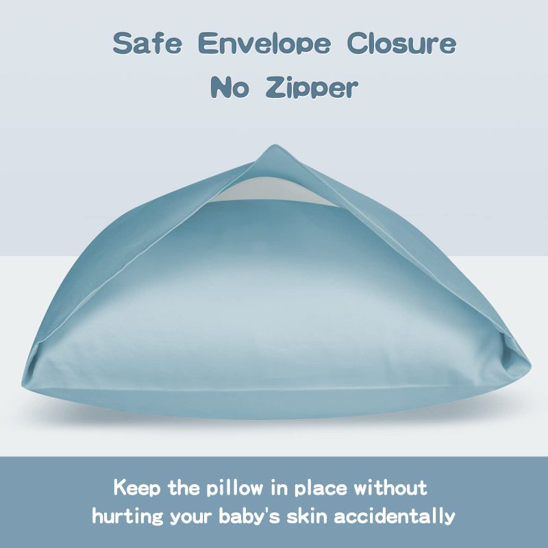 LULUSILK Organic Cotton Toddler Pillowcase 2 Pack, 14 x 20 Travel Pillow Case Cover for Babies, Kids, Boys and Girls, Soft and Breathable Small Pillow Cases with Envelope Closure, Sterling Blue - Image 4